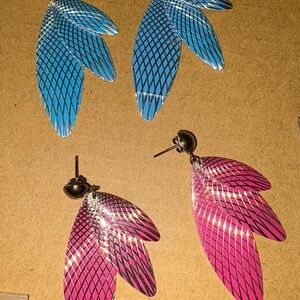 Blue and Pink Winged Earrings
